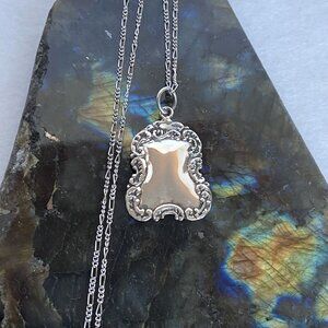 VTG Sterling Silver 925 Repousse Luggage Tag Style Pendant Necklace 18.5" Chain